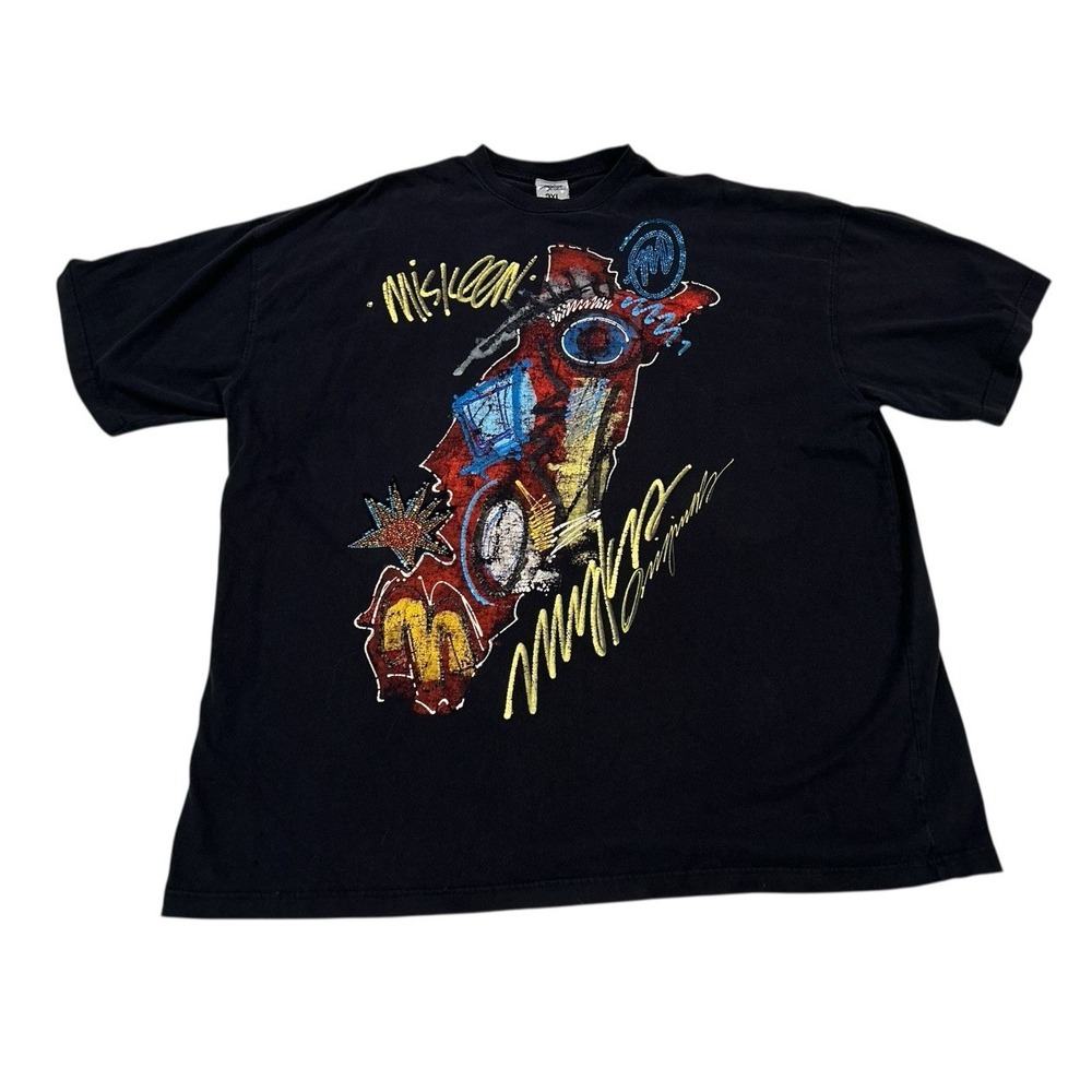 Vintage‎ Y2K Miskeen Originals Men's 3XL Black Hand Painted Shirt Skate Hip Hop